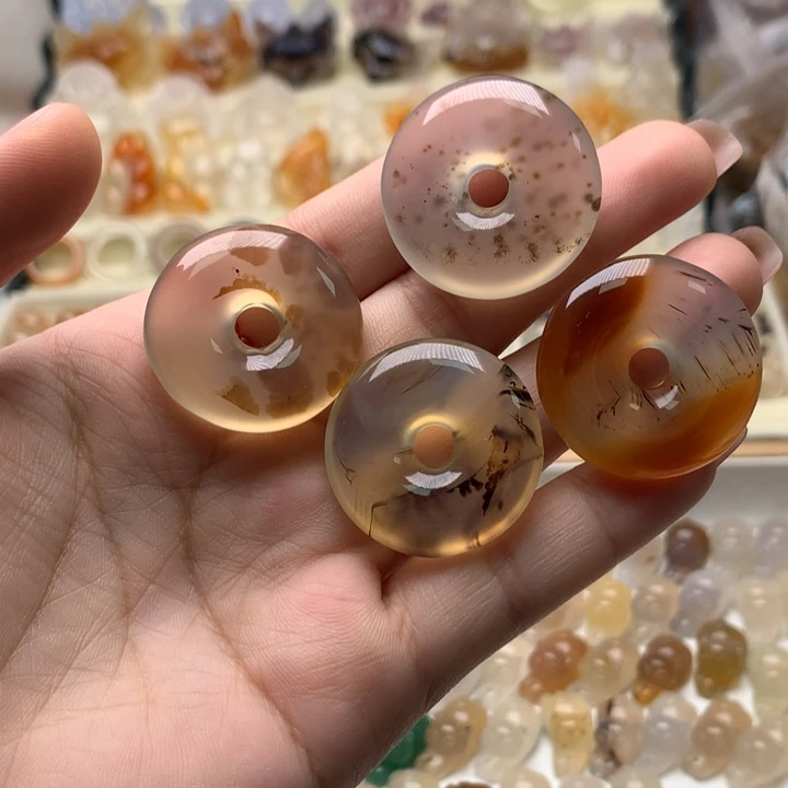 玛瑙/玉髓未镶嵌玛瑙草花平安扣/只