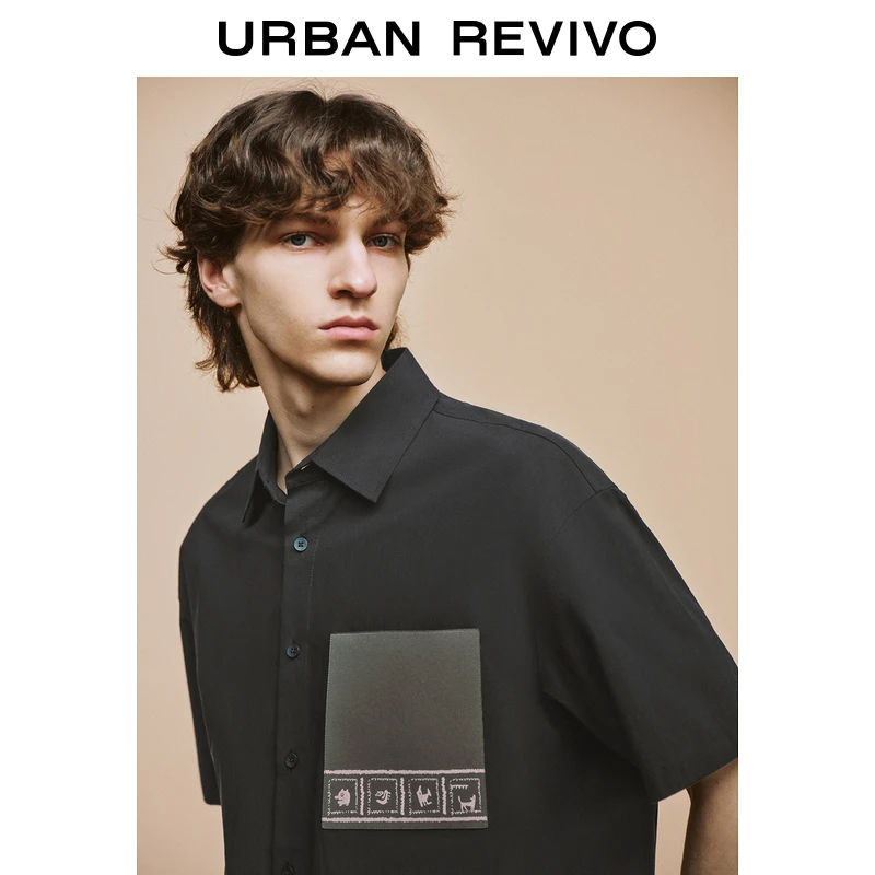 【城市漫游】UR2025夏季新款撞色图案短袖运动开襟衬衫UMM250018