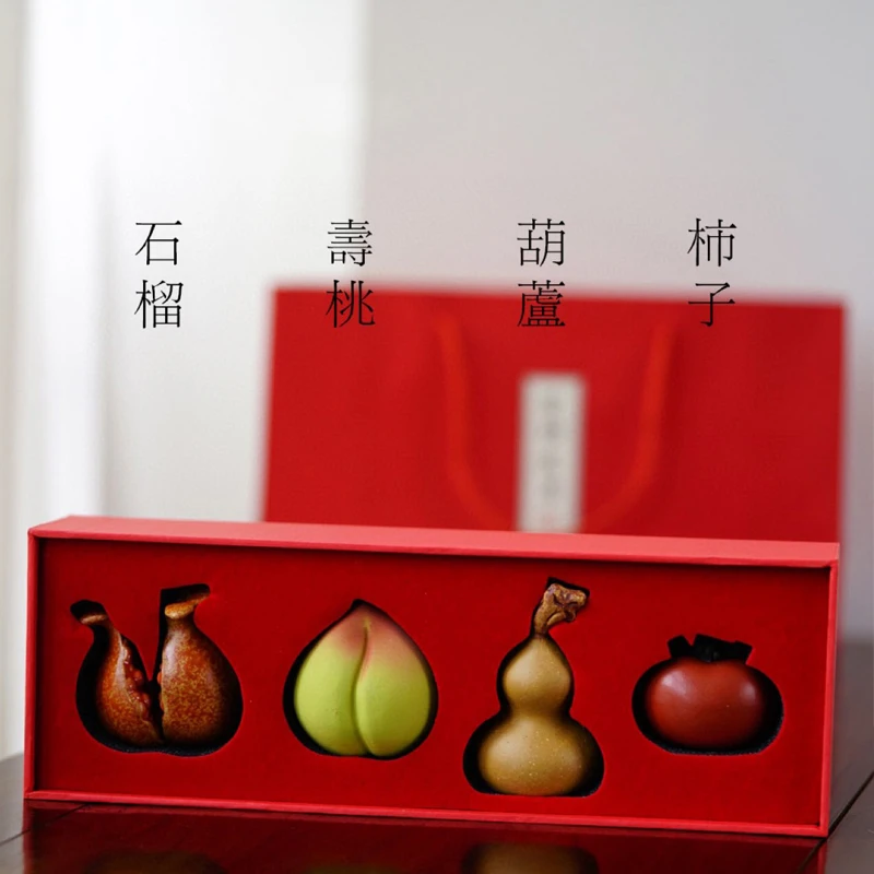 砂壶印象 伴手礼 宜兴紫砂 四喜茶宠礼盒 石榴 寿桃 柿子 葫芦