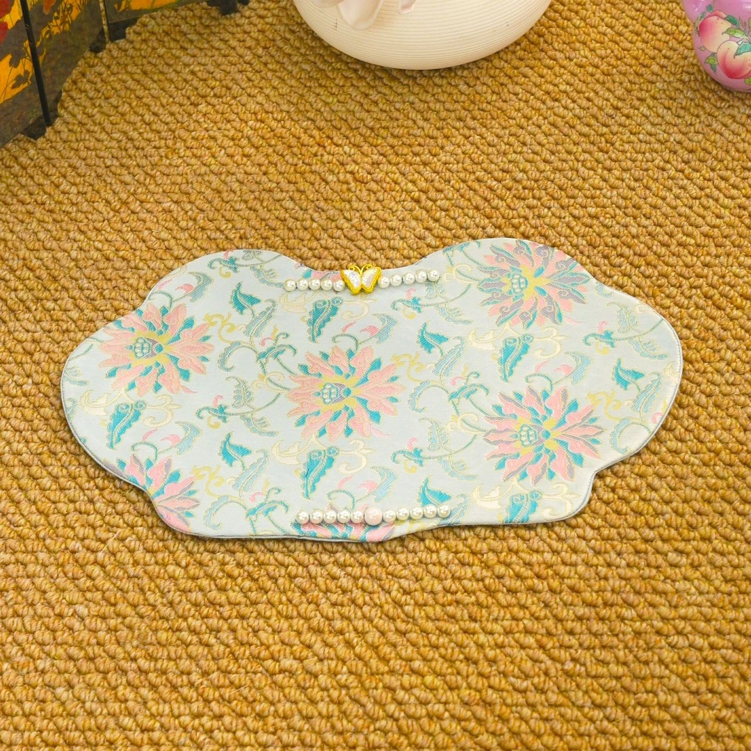 CX212原创设计 手工珠绣款 织锦缎 步步生莲 轻奢高档茶席壶杯垫