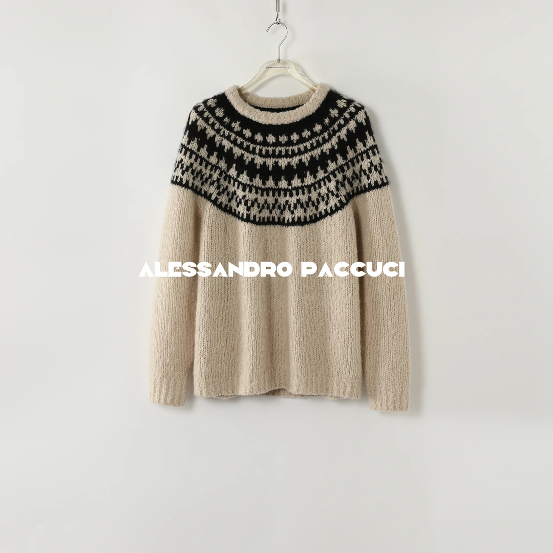 AP洛哥44262ST【寻忆/高替款】费尔岛圆领撞色提花针织毛衣套头衫