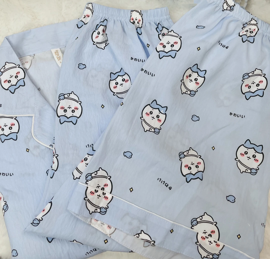 【蓝色小八】夏季网红卡通女带胸垫云朵棉睡衣可外穿家居服三件套