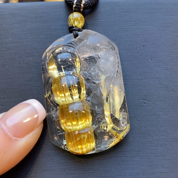 未镶嵌发晶颈饰钛晶貔貅福豆吊坠