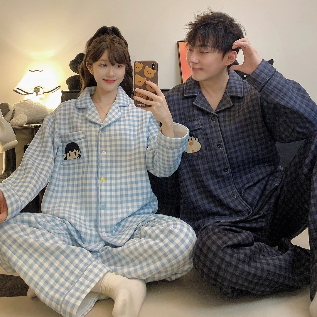 情侣睡衣女秋冬季夹层25新款可外穿男士可爱卡通套装冬天家居服
