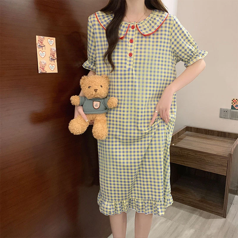 夏天娃娃领短袖睡衣少女可爱睡裙夏季2025年爆款家居服纯欲风裙子
