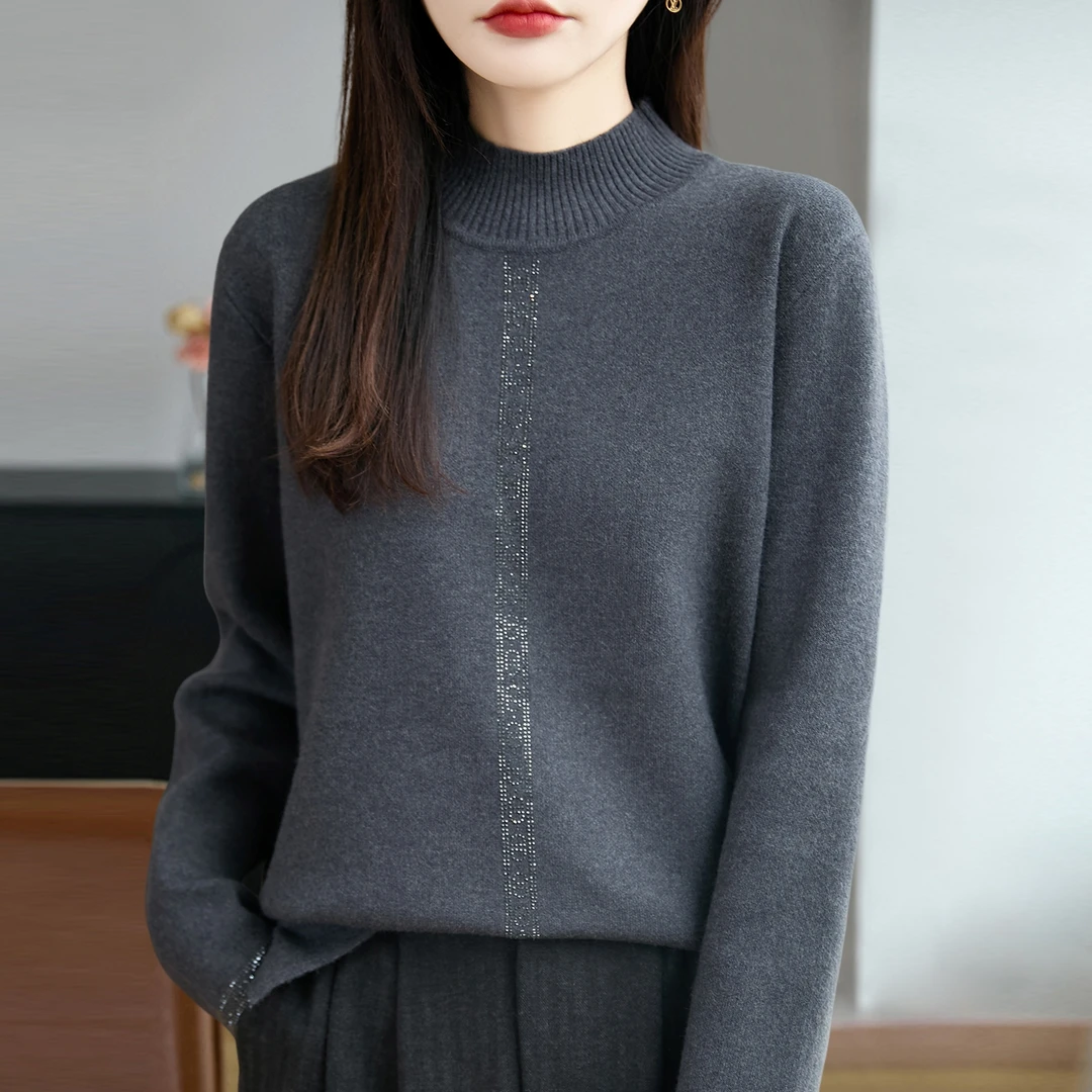 品牌秋冬新款纯色长袖半高领时尚针织衫女宽松显瘦内搭打底衫毛衣