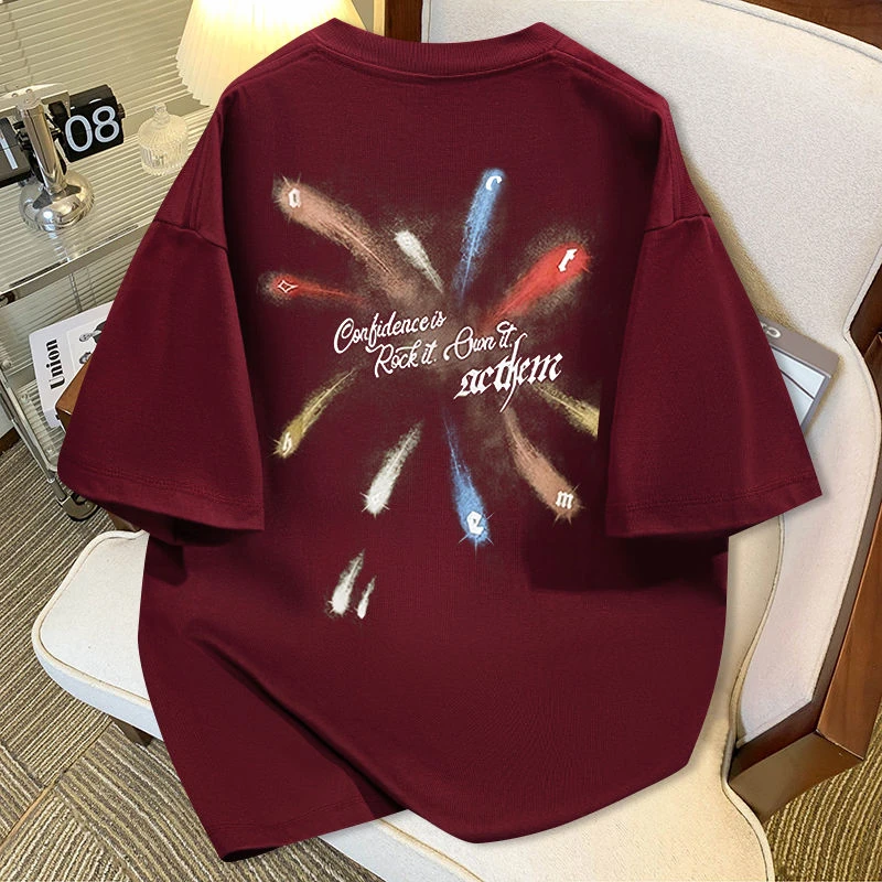 100%纯棉300克重磅t恤短袖夏季新款美式简约宽松潮牌潮流体恤百搭