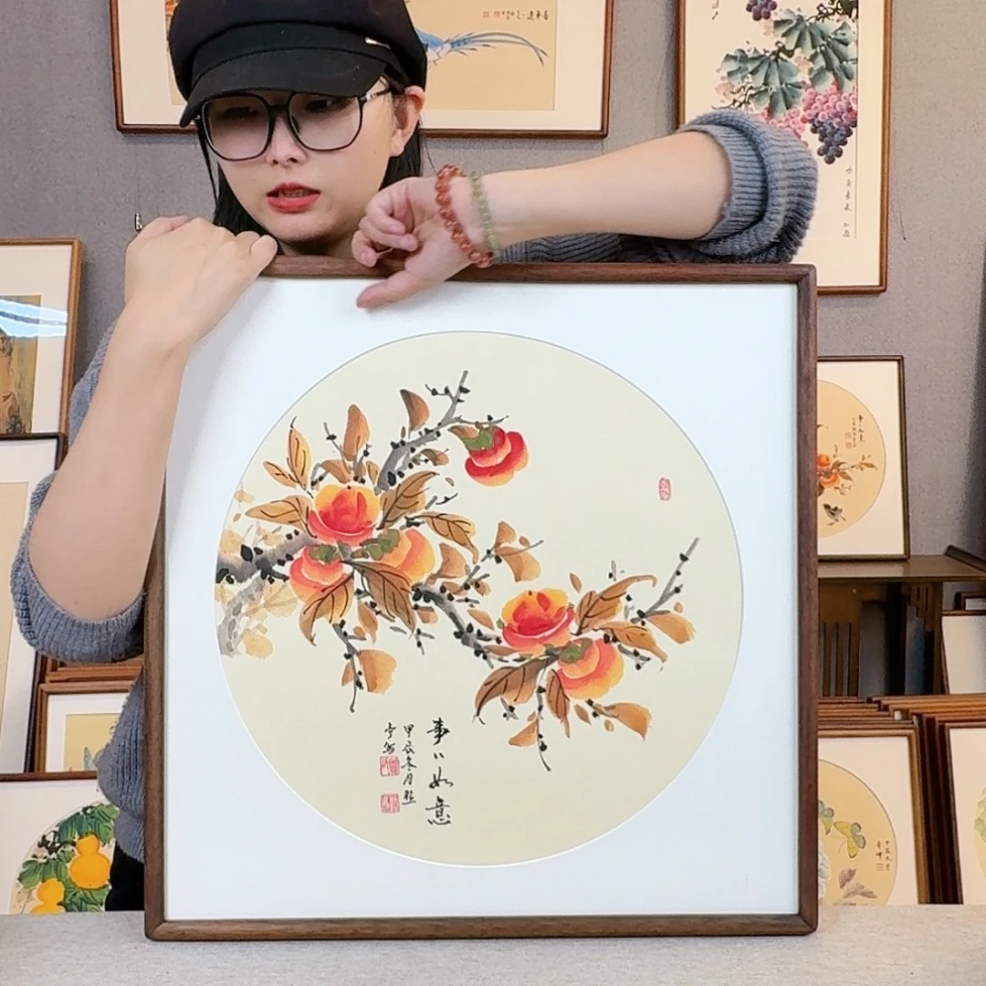 国画纯手绘，纯手写带框尺寸：53×53厘米