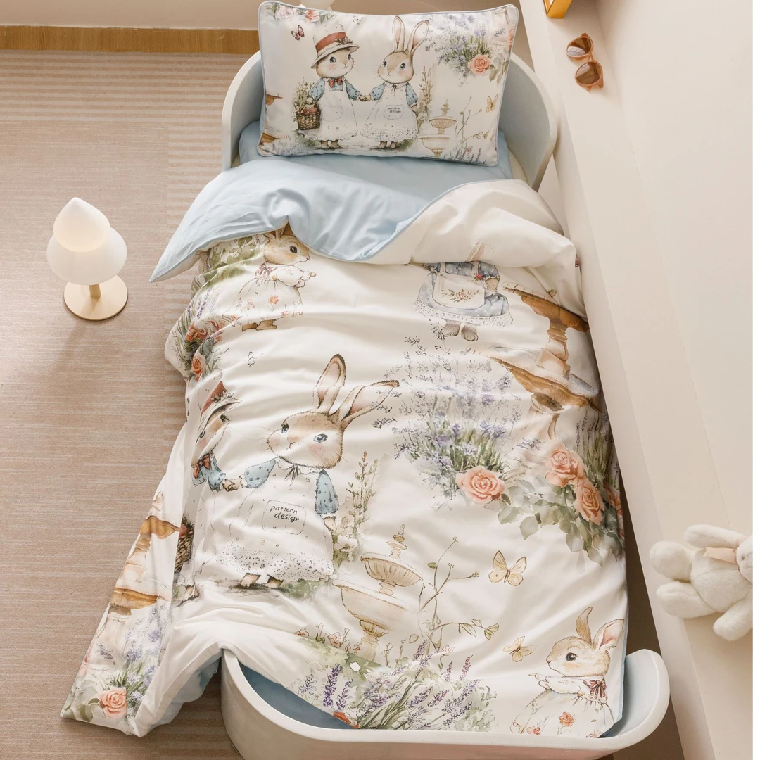 插画风纯棉幼儿园被子三件套全棉儿童开学入园午睡被褥六件套