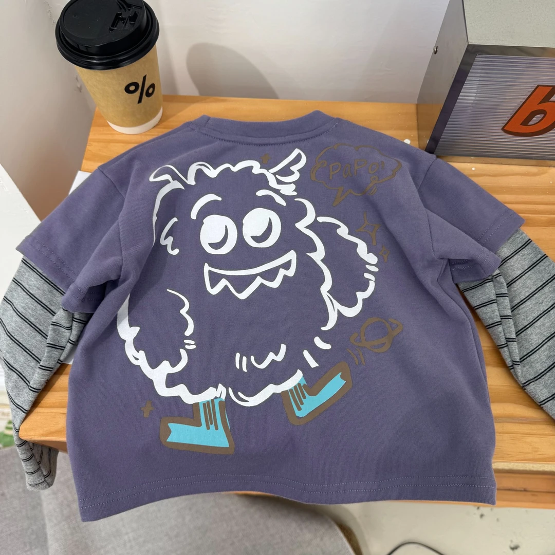 儿童软糯磨毛手感小怪兽假两件2025秋冬打底衫