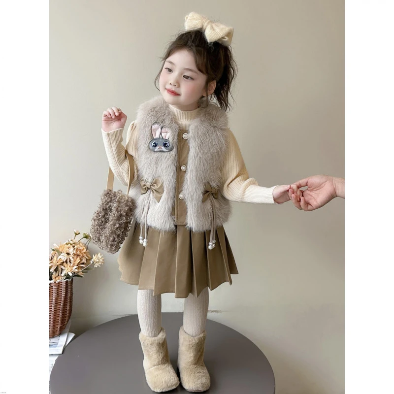 女童秋冬连衣裙外穿洋气韩版儿童冬裙套装时髦女孩马甲小香风裙子