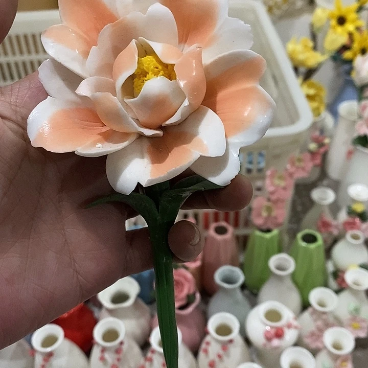 瓷片纯手工陶瓷花摆件瑕
