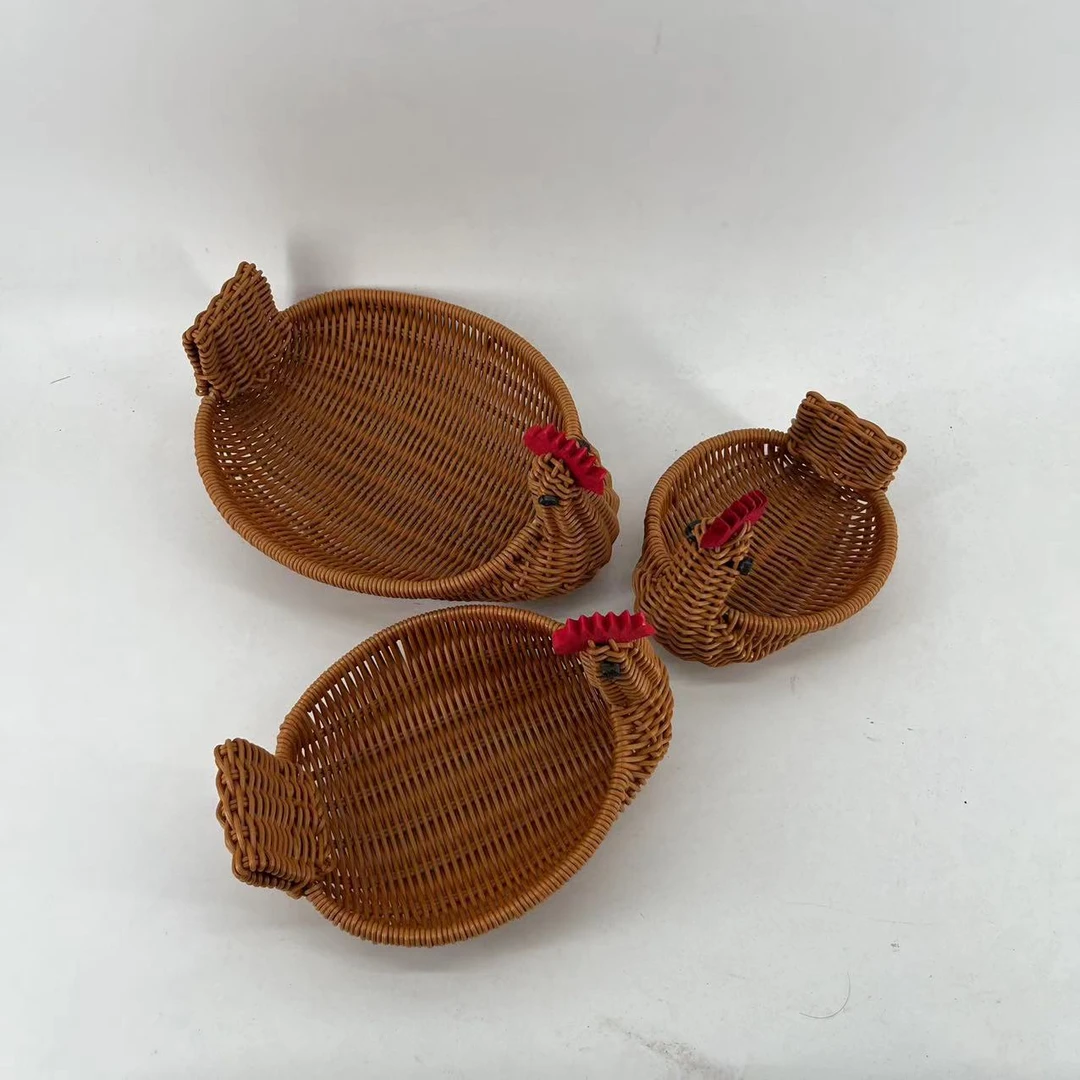 A022棕色小火鸡造形水果收纳篮居家环保PP仿藤