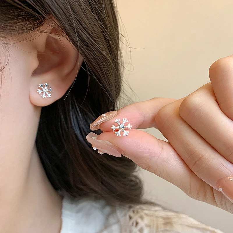 合金耳饰 小雪花耳钉女耳饰镶钻耳环小众耳夹森系精致网红小清新