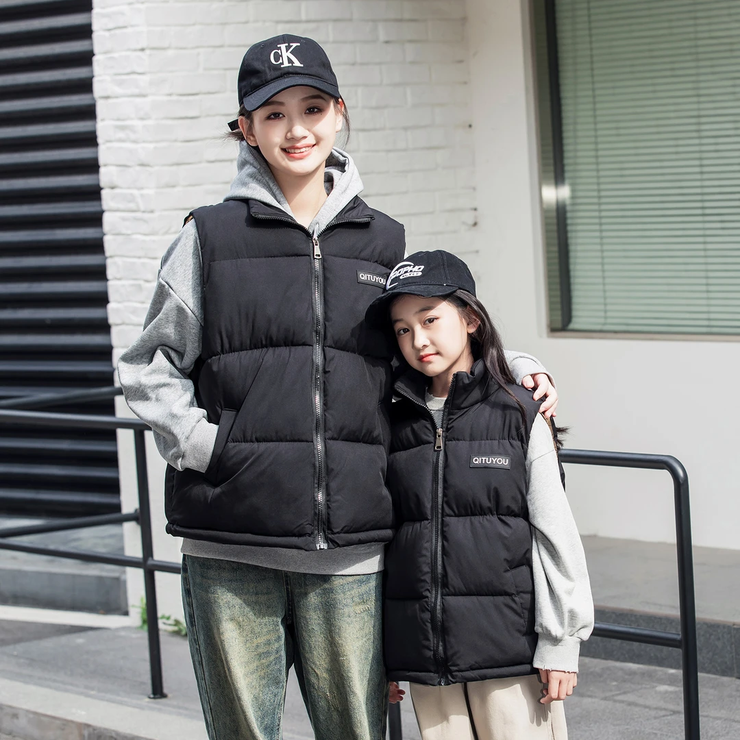 亲子装儿童外穿背心休闲风厚款冬季字母男马甲中大童外套国潮新风
