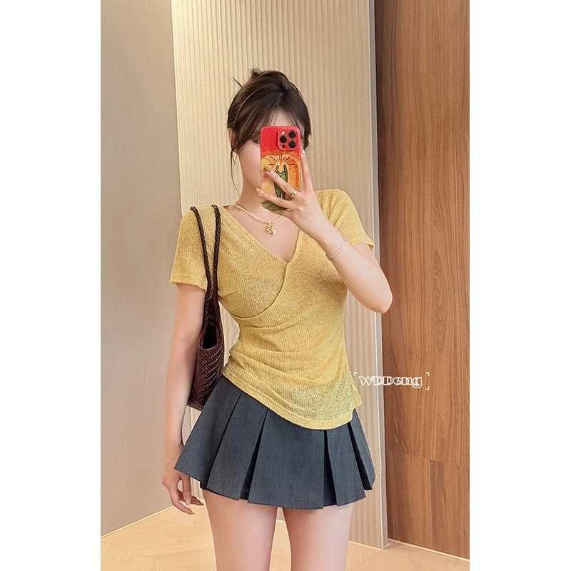 【甜酒酿】2025春夏季新款定制镂空修身显瘦短袖针织上衣
