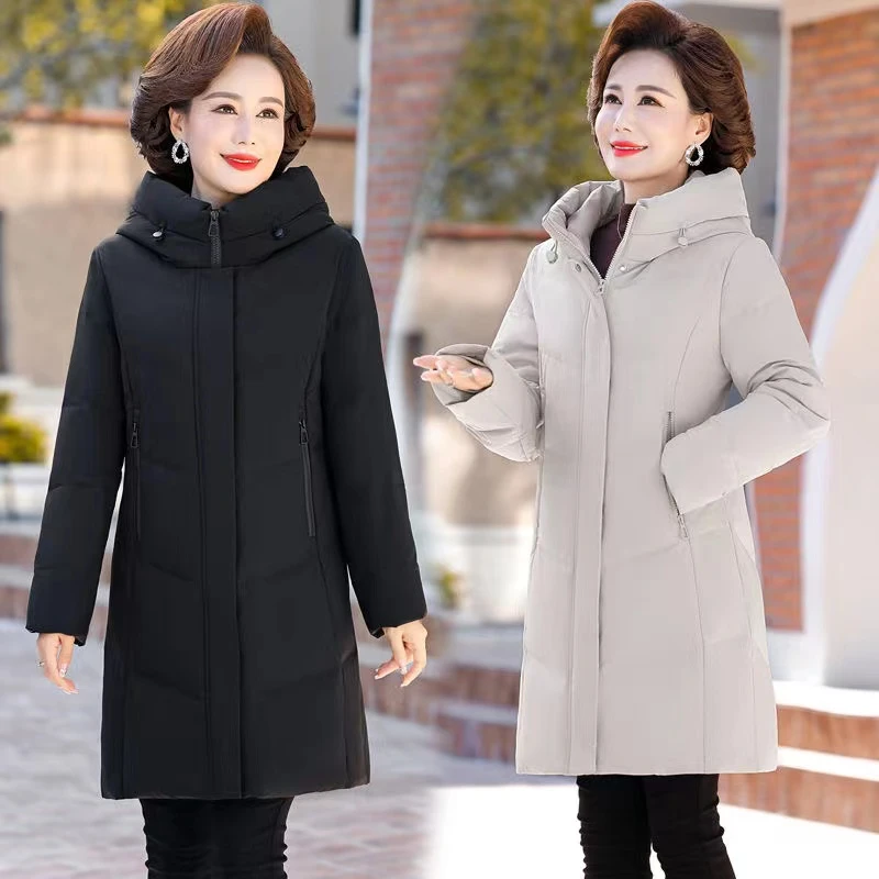 棉服中长款保暖外套中年连帽妈妈装中老年女装棉衣外套