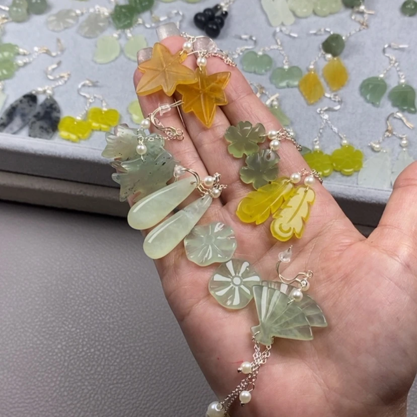 【闪购商品】蛇纹石玉挂件耳坠耳环未镶嵌娜