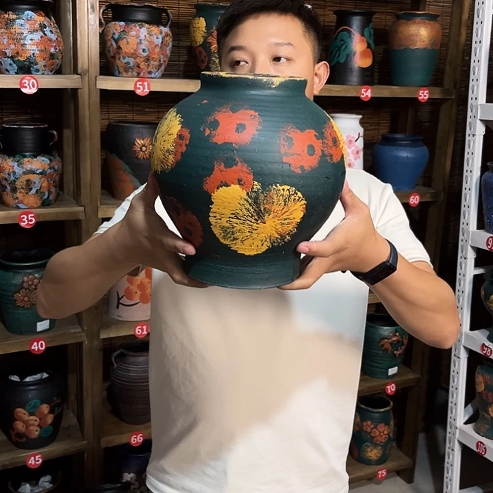 红陶浮雕花盆炸炸炸
