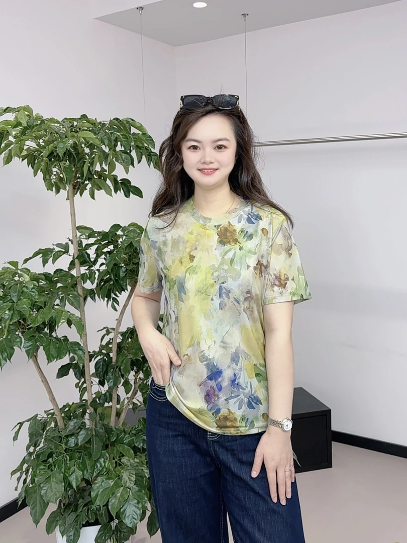 2025夏季新款韩版宽松圆领时尚印花百搭T恤0767