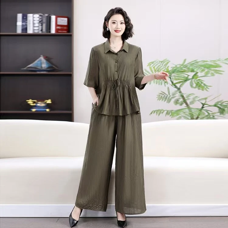 爆款女士夏季时尚洋气女士宽松气质洋气套装妈妈装显瘦减龄套装