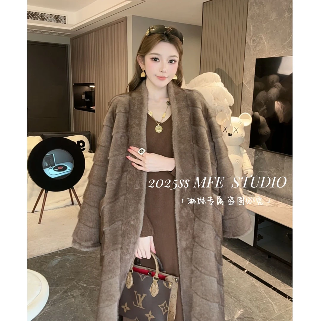 2025/MFE | 从一时刻 矜贵肌理感仿貂毛大衣外套环保毛毛外套长款