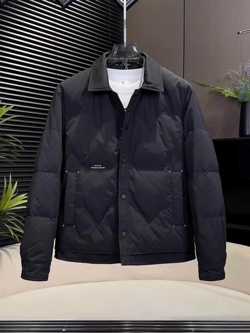 轻熟风衬衫领羽绒服男潮牌薄款保暖外套2025冬季新款男士翻领上衣