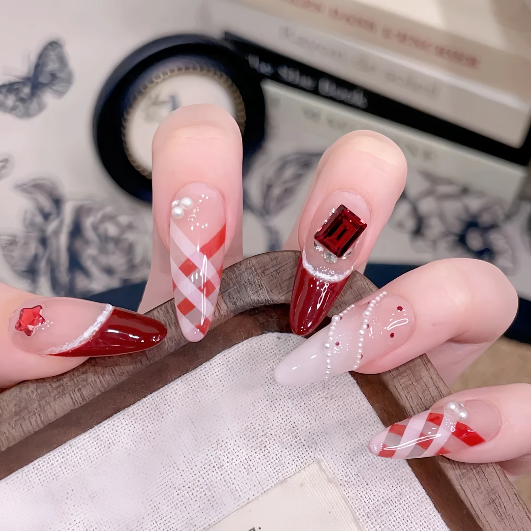 【圣诞小红帽】Ukulele设计施华洛红色格纹圣诞甜美系穿戴甲