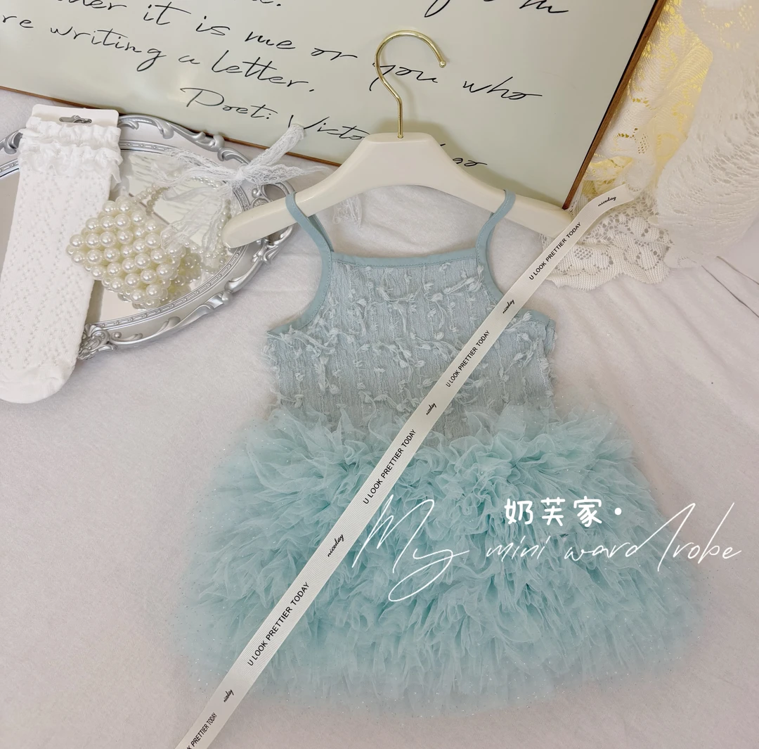 女童吊带裙蛋糕裙夏装2025女宝无袖吊带连衣裙宝宝超蓬网纱公主裙