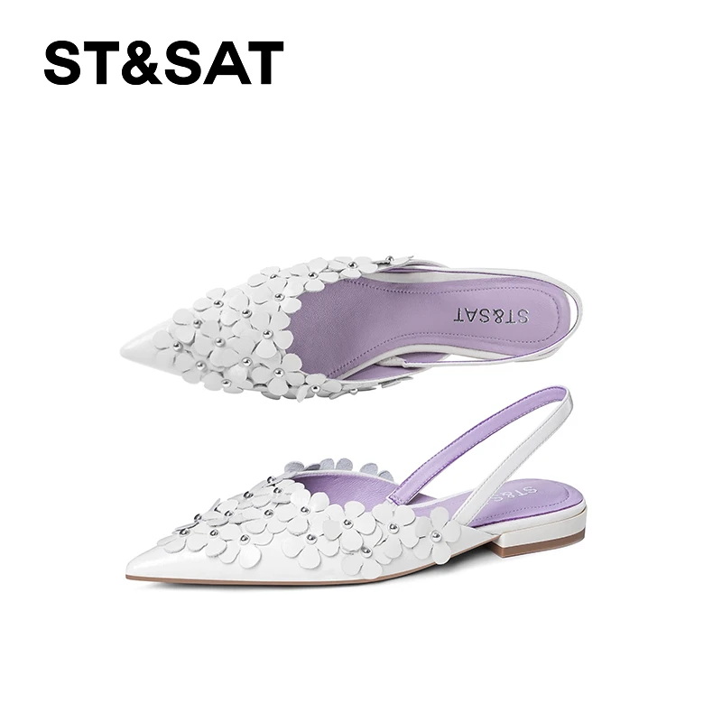 女款女士尖头一字式扣带高跟鞋夏季鞋子花朵坡跟时装凉鞋