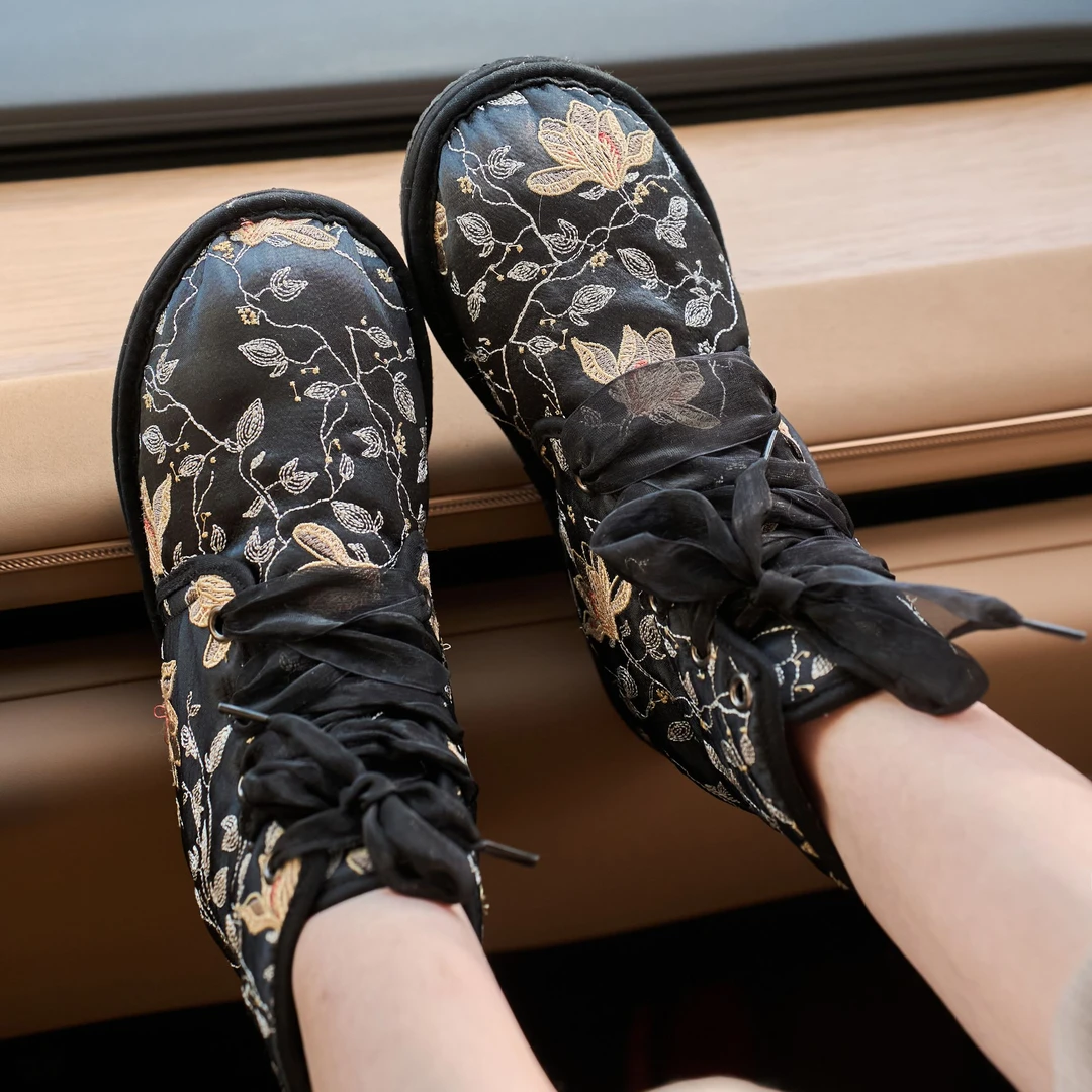 【金白玉兰-靴子】千层底手工布鞋刺绣布鞋传统布鞋民族布鞋绣花鞋