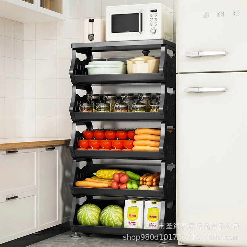 置物架落地家用架子收纳架小推车菜篮子厨房多层多功能金属可移动