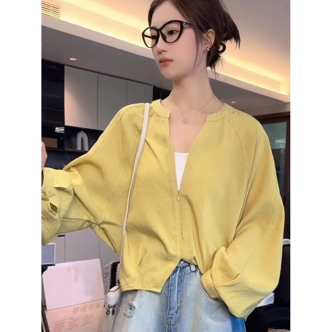 韩系松弛感纯色衬衫女2025春季高级别致新款上衣今年流行漂亮衬衣