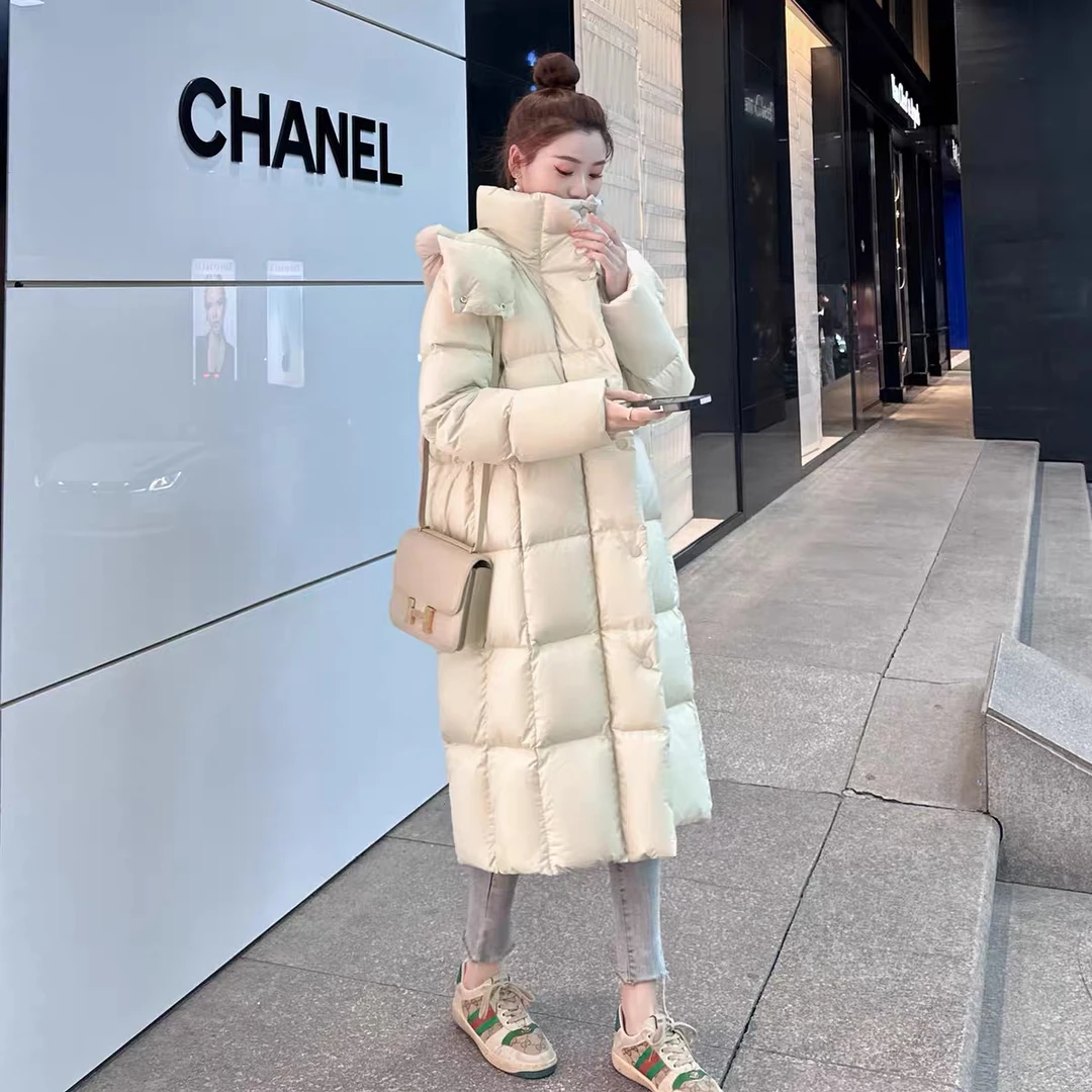 2025年冬季新款棉服女长款修身显瘦连帽ins棉衣女中长款厚外套潮