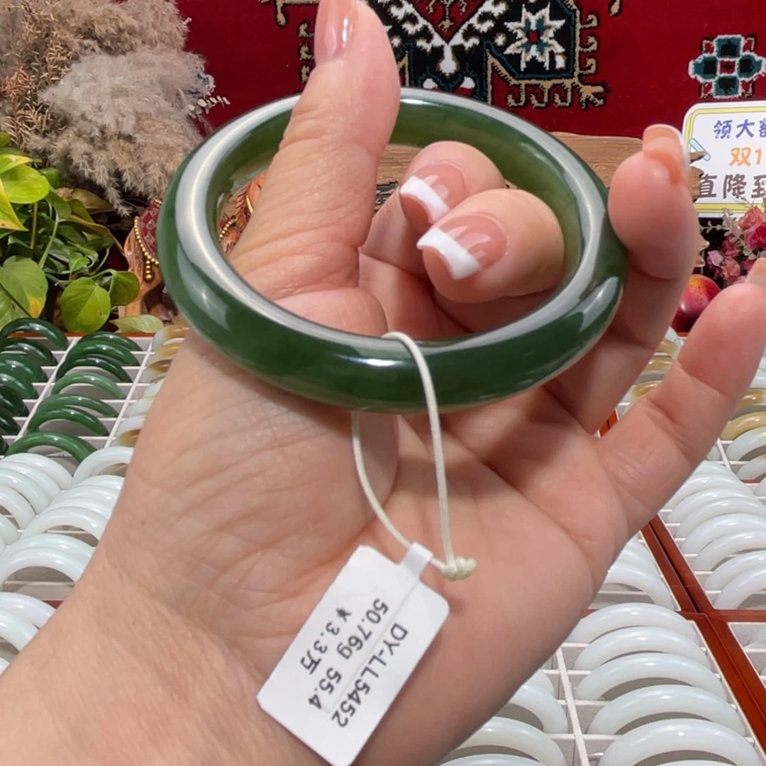 未镶嵌手镯和田玉（碧玉）天然俄碧冰猫眼灵动