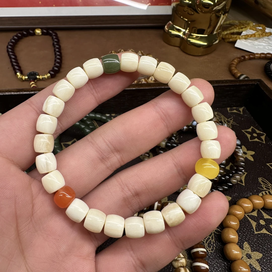 非金属树脂手链 【木阳精工】驼骨直切7*8 搭配三色配珠 单圈手串