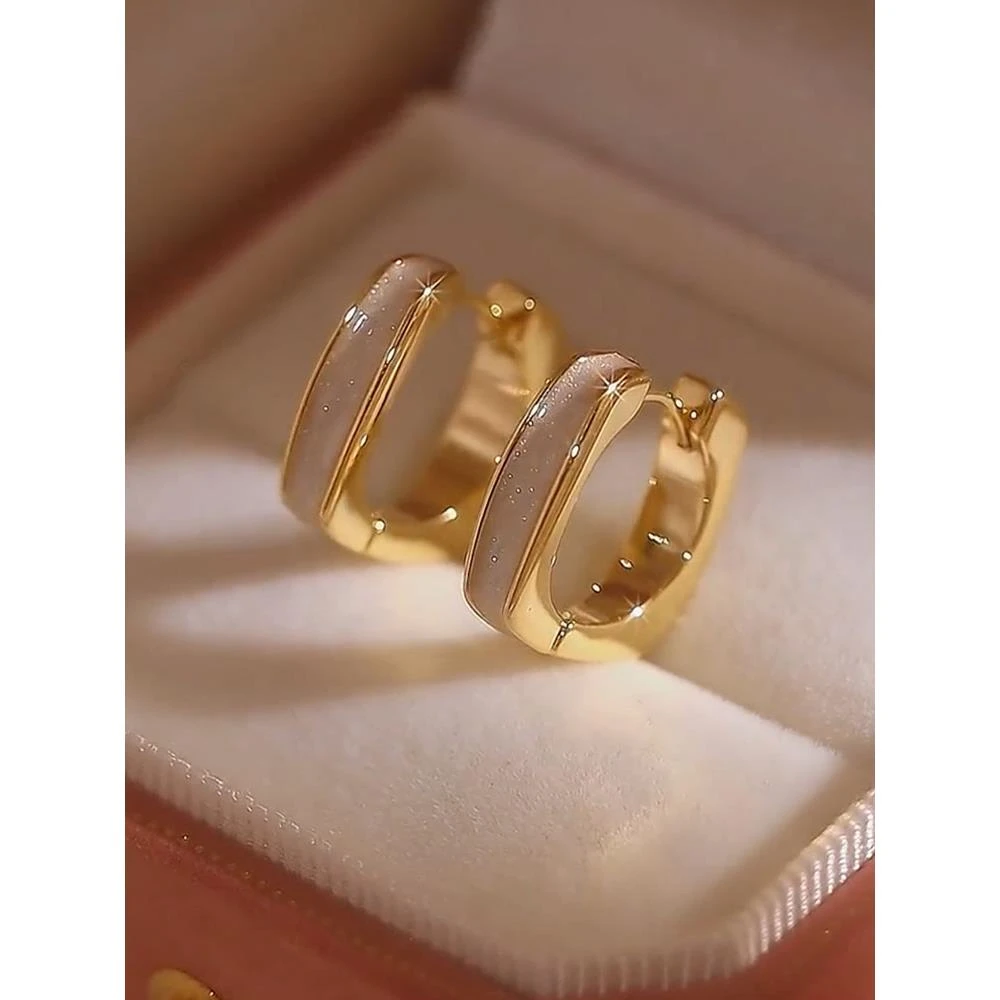 SAPTEFAMOU 925银耳饰 法式滴釉几何耳扣女轻奢小众高级气质百搭