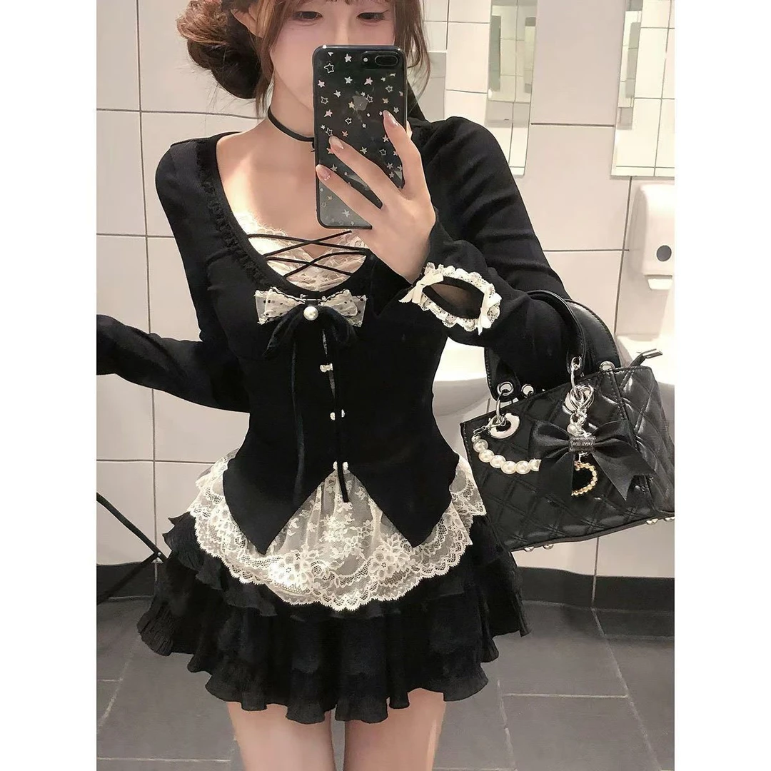 YING黑巧慕斯甜辣纯欲风设计感小众显瘦修身御姐风小裙子