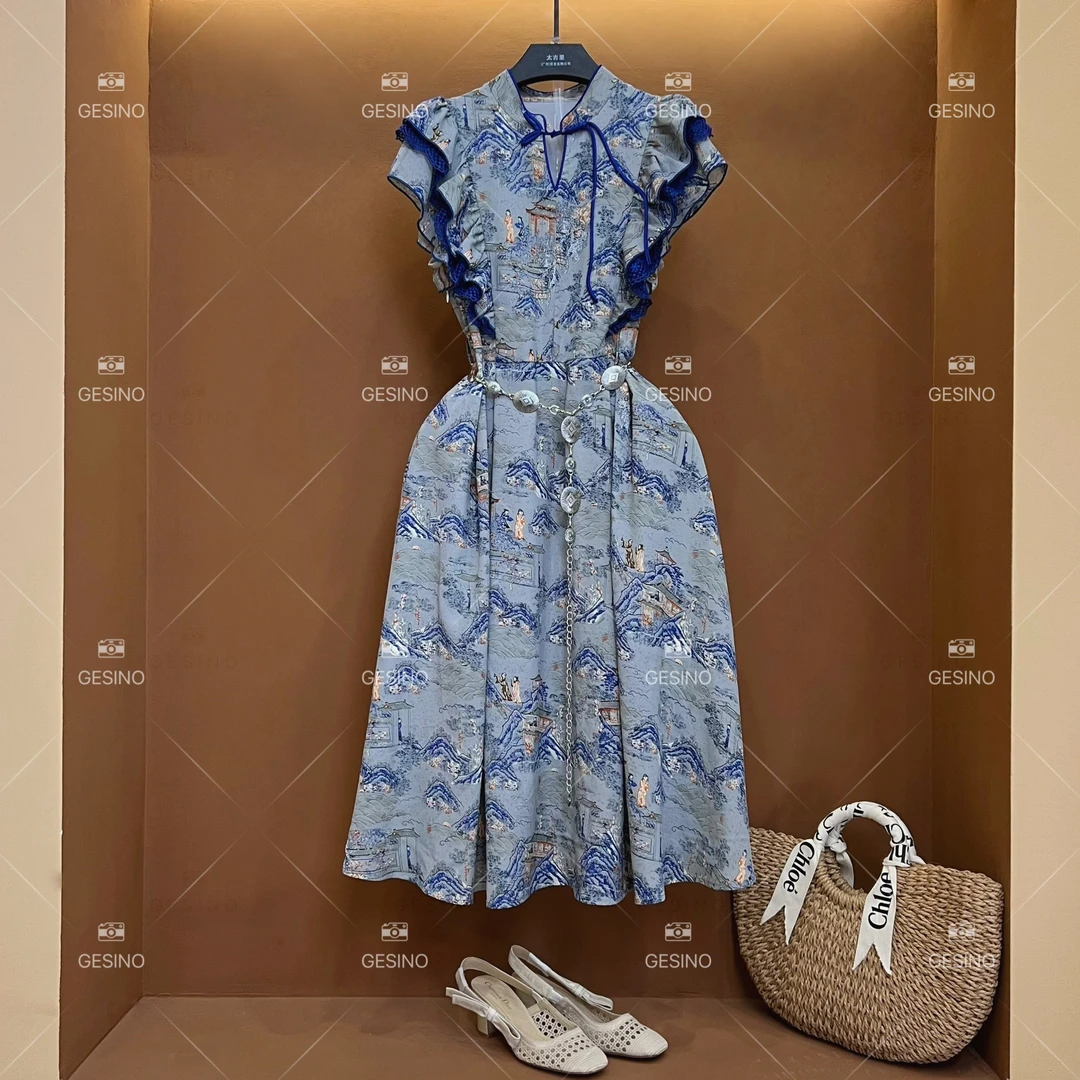 【M】设计师轻奢款气质复古印花女士连衣裙CX-2024325