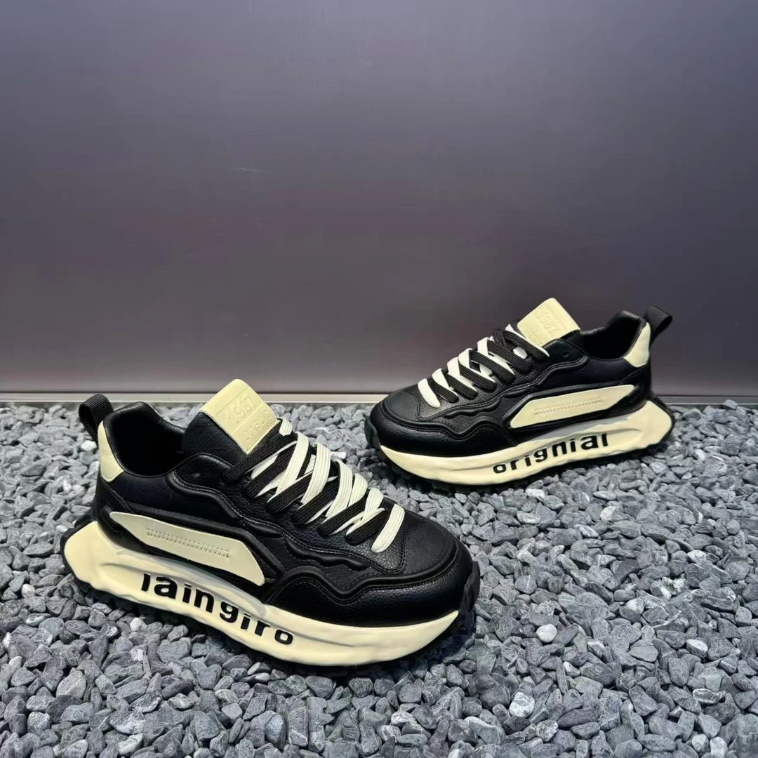 男士秋冬新款软底阿甘鞋皮面舒适厚底增高时尚百搭运动休闲鞋