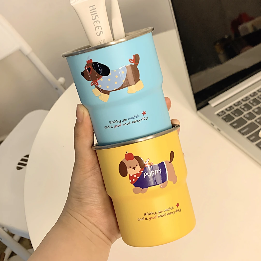 高颜值腊肠狗阶梯洗漱杯家用宿舍便携随行不锈钢可爱咖啡杯杯子