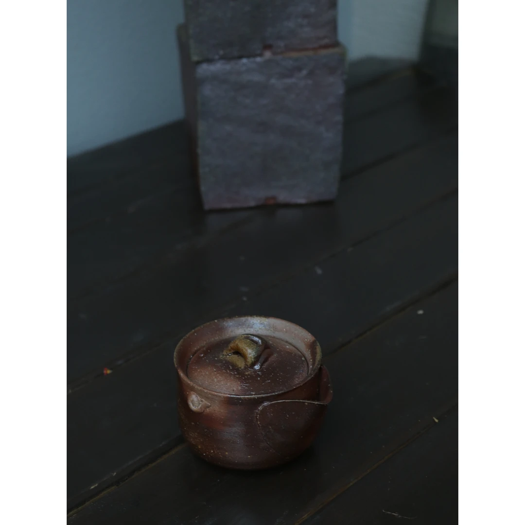 日本备前烧 浦上善次 灵芝桥摘窑变精品宝瓶 陶瓷茶道具粗陶