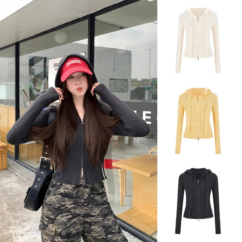 Moses Queen/魔西女王美式复古休闲连帽针织衫外套上衣女春秋外搭