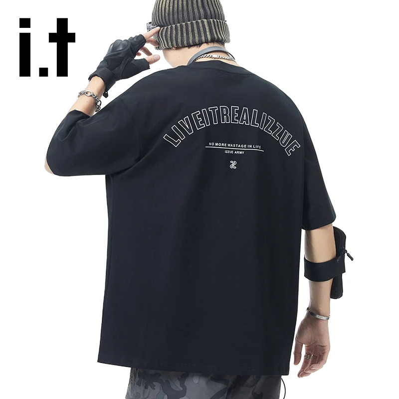 it izzue夏季潮流新款男士印花短袖T恤宽松休闲美式重磅纯棉半袖