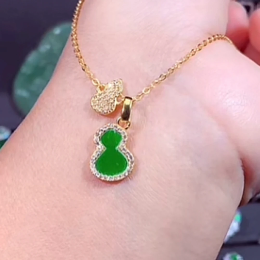 天然翡翠a货花青葫芦项链