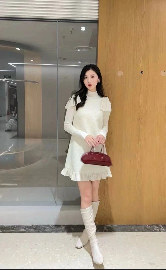 冬季新款小香风拼接荷叶边连衣裙打底衫两件套女 0712