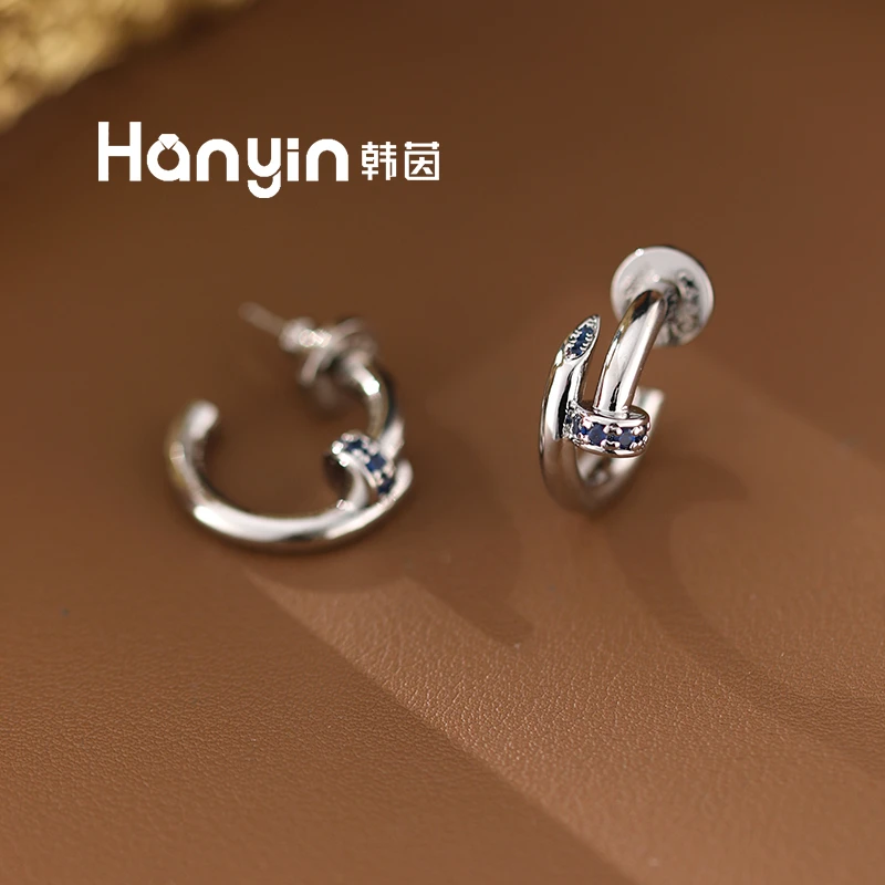 铜合金合成锆石耳饰 925银针精致高档轻奢蓝色微镶钉子耳钉AAA