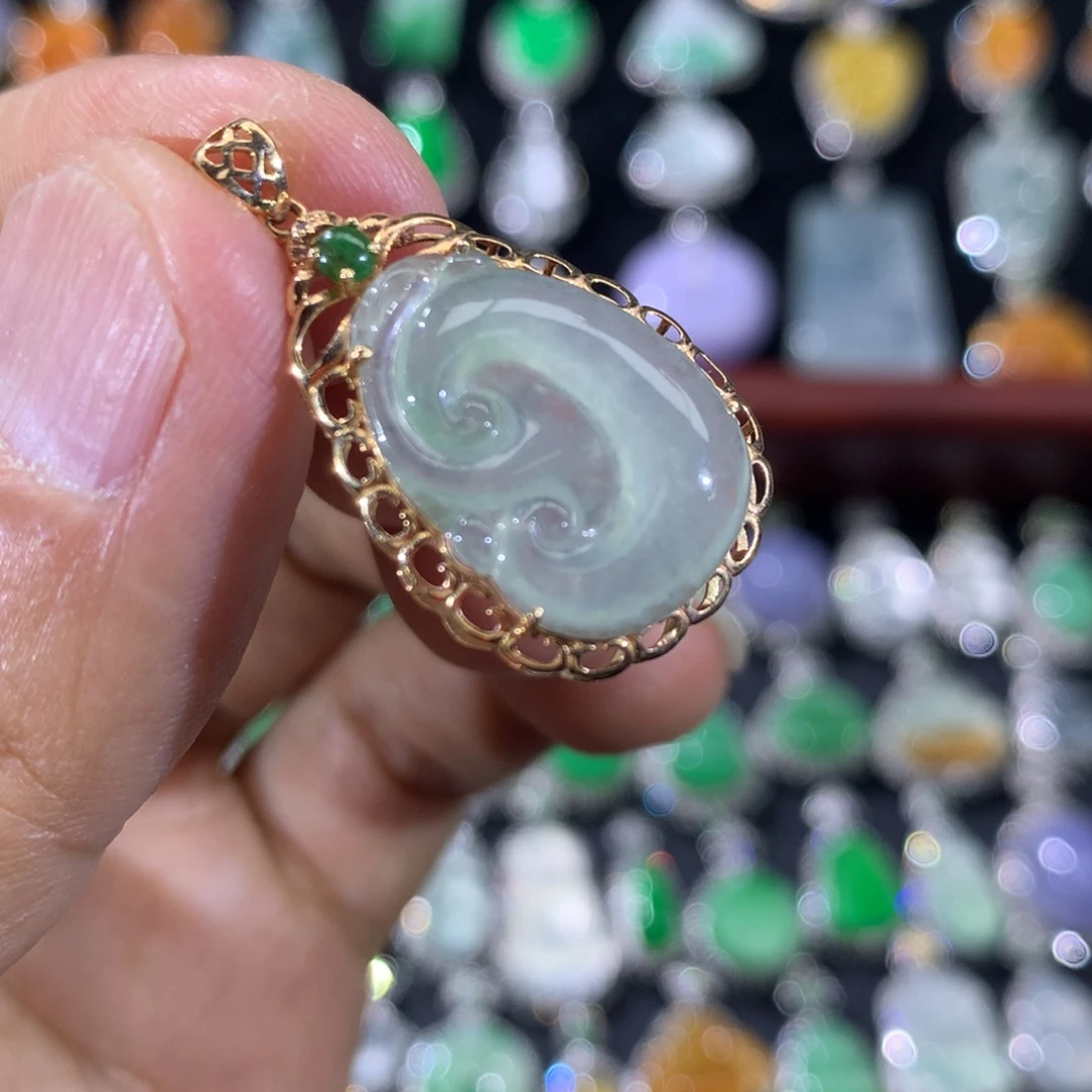 翡翠18K金镶嵌吊坠(不含链)