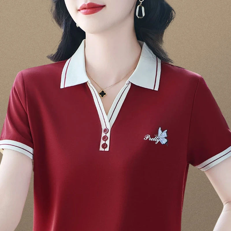 洋气中年短袖t恤女夏季印花时尚休闲运动polo衫女款减龄上衣薄款