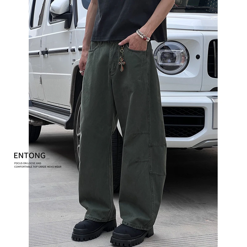 Entong美拉德baggy廓形设计感弯刀裤男女美式潮牌休闲宽松阔腿裤